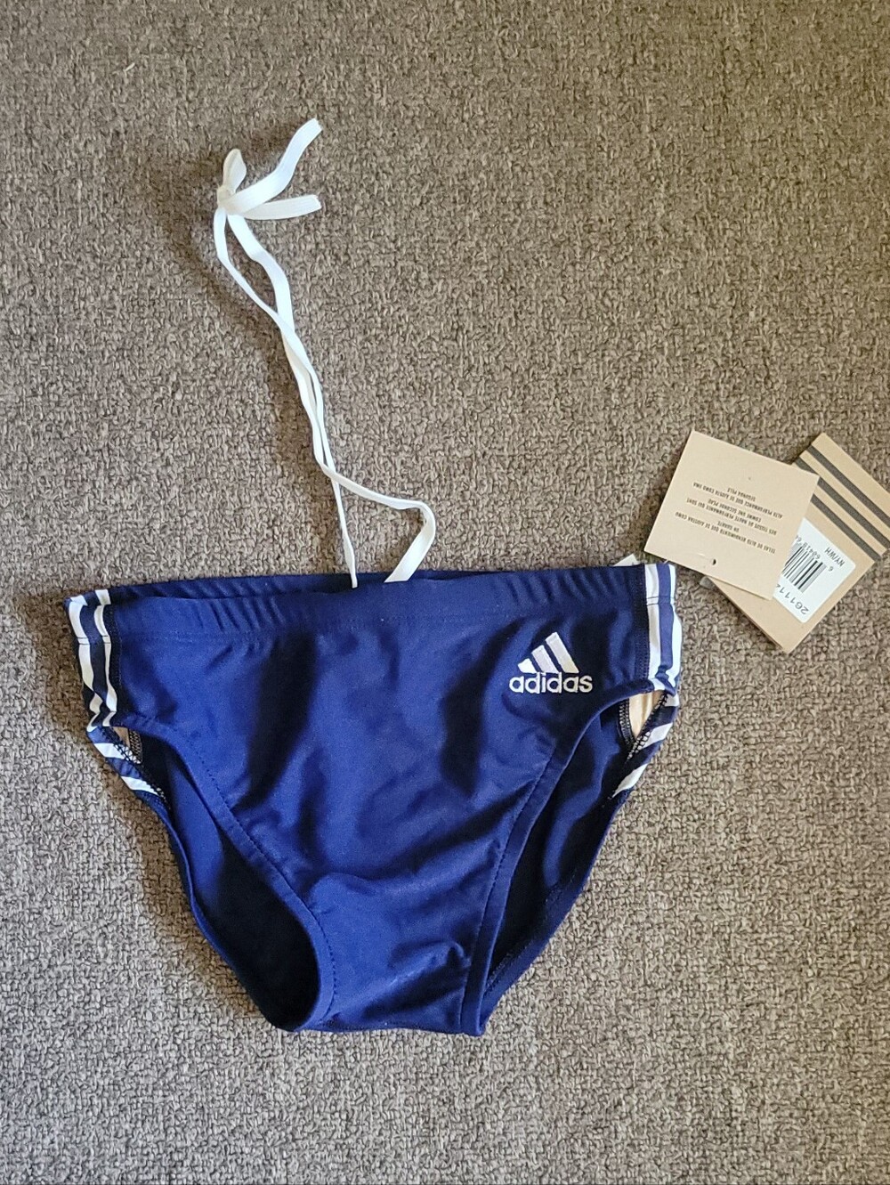 adidas Men's Navy Swim Brief with White Accents